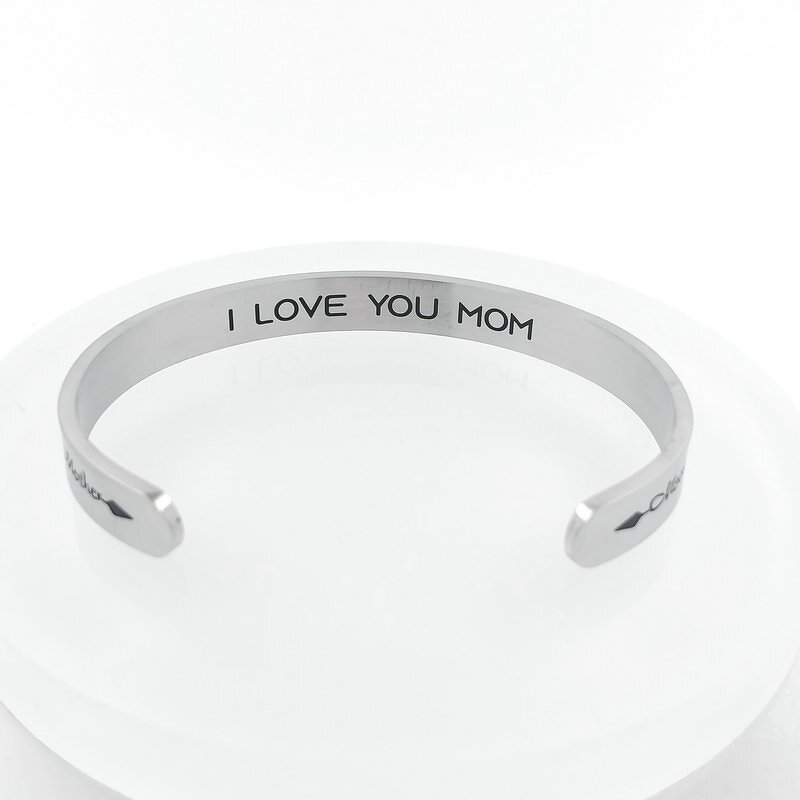 Stainless Steel Cuff Bracelet Manufacturer - Custom Name Bracelet Personalized Women Motivation Words Bracelet Mother's Day Gift