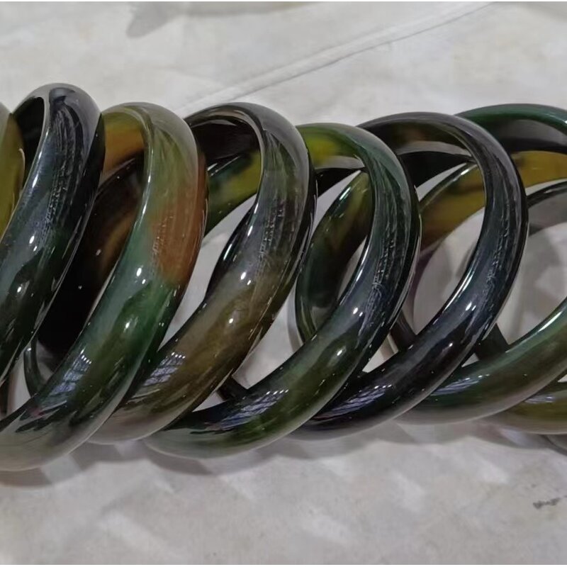 Darkleave Green Jade Bangle Manufacturer - Large US Size9-10 Indian Agate Stone Gemstone Width Healing Crystal Bracelet Best Gift for Woman Man