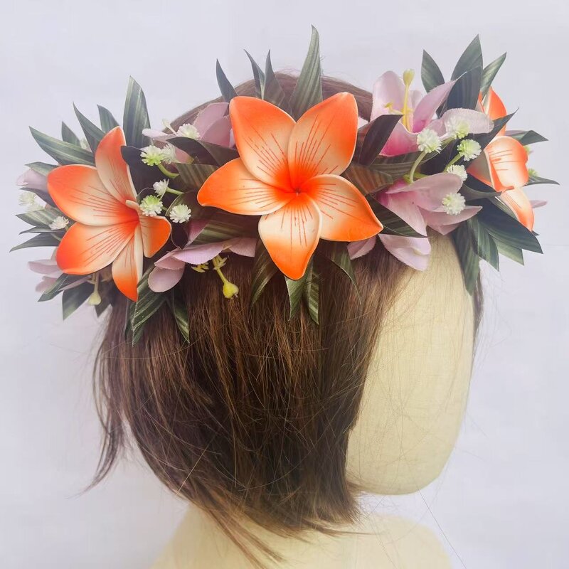 T Leafs Ribbon Plumeria Headband Manufacturer - Foam Floral Accessories Artificial Island Tiara Frangipani Dance Party Graduation Wedding