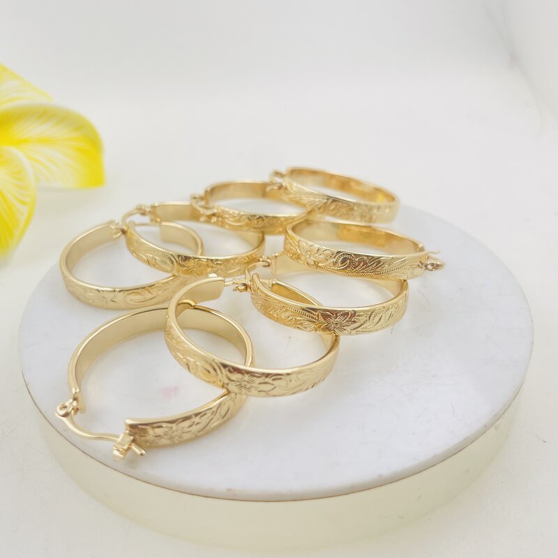 Scroll Design Hoop Earrings Manufacturer - 5mm Wide 25mm and 30mm Hoop Ready to Ship Hawaiian Guam Polynesian Jewelry for Women Girl