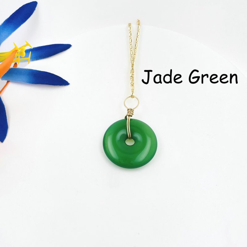 Jade Pendant Necklace Manufacturer - Agate Nature Stone Jewelry for Women Kid and Young Girl with Chain Ruby Green Topaz Brown Pink White Opal