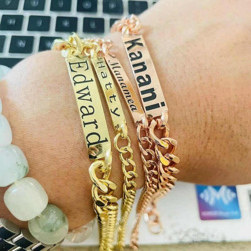 ID Bracelet Manufacturer - Adjustable Sizes Engraved Names Couple Friendship Relationship Gift Jewelry Rose Gold Silver Custom 1pc Start Making