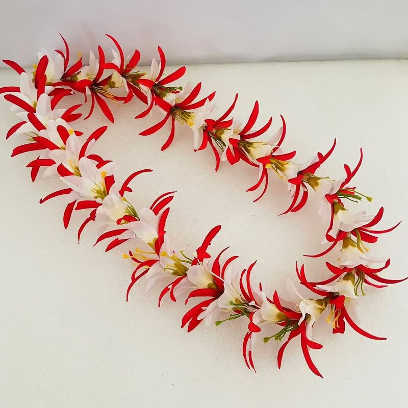 Spider Lily Necklace Manufacturer - Small Lily Fabric Flower Floral Necklace Flower Leis Artificial Tropical Island Dancing Party Accessories