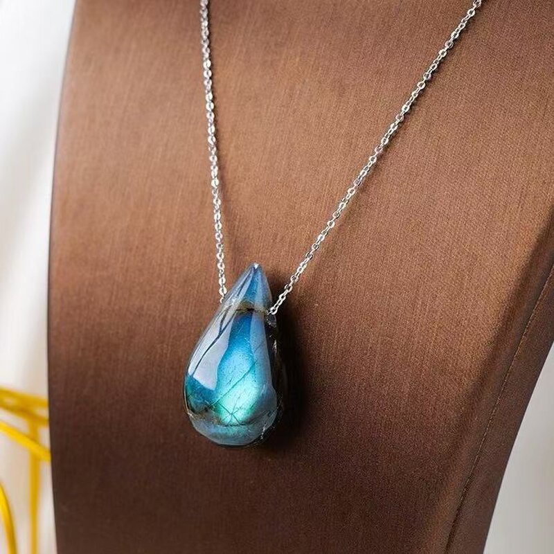Labradorite Water Drop Pendant Manufacturer - Natural Crystal Painted Moonstone Raw Polished for Souvenir Model