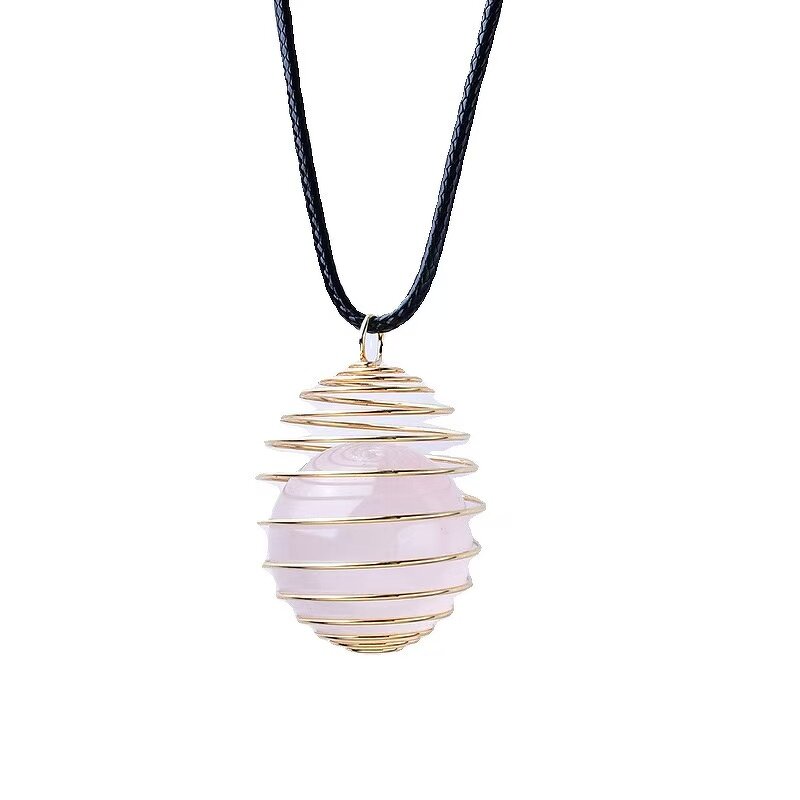 Rose Quartz Ball Pendant Necklace Manufacturer - Women's Natural Clear Quartz Rough Stone with Polished DIY