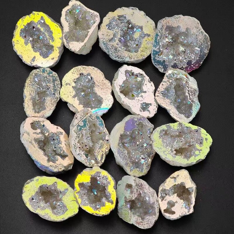 White Geode Ornament Manufacturer - Natural Crystal Feng Shui Carved Mineral Specimen Colorful Electroplated Agate Gift Box
