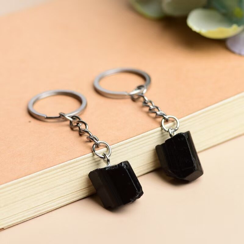 Black Tourmaline Raw Stone Keychain Manufacturer - Natural Crystal Pendant Charm Crafted