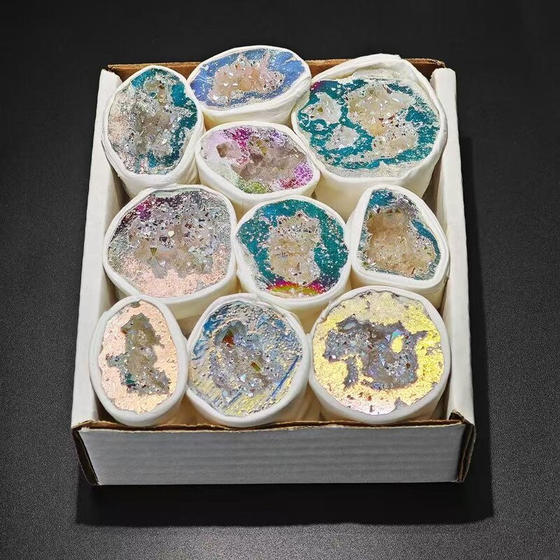 White Geode Ornament Manufacturer - Natural Crystal Feng Shui Carved Mineral Specimen Colorful Electroplated Agate Gift Box