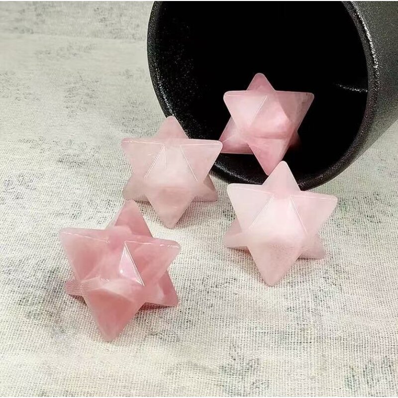 Rose Quartz Polyhedron Hexagram Ornament Manufacturer - Natural Crystal Handcrafted