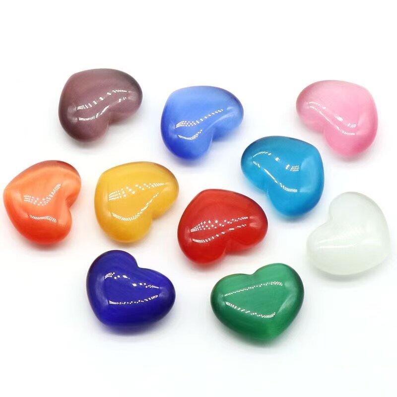 Cat's Eye Stone Heart Ornament Manufacturer - Large 30mm Handhold Colorful Heart-Shaped Loose Stone Craft