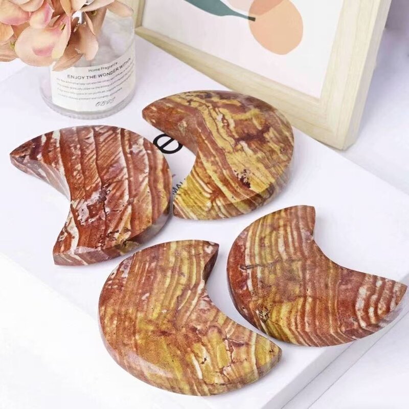 Wood Grain Yolk Stone Moon Manufacturer - Creative Crystal Craft for Home Office Decoration as Crescent Ornament
