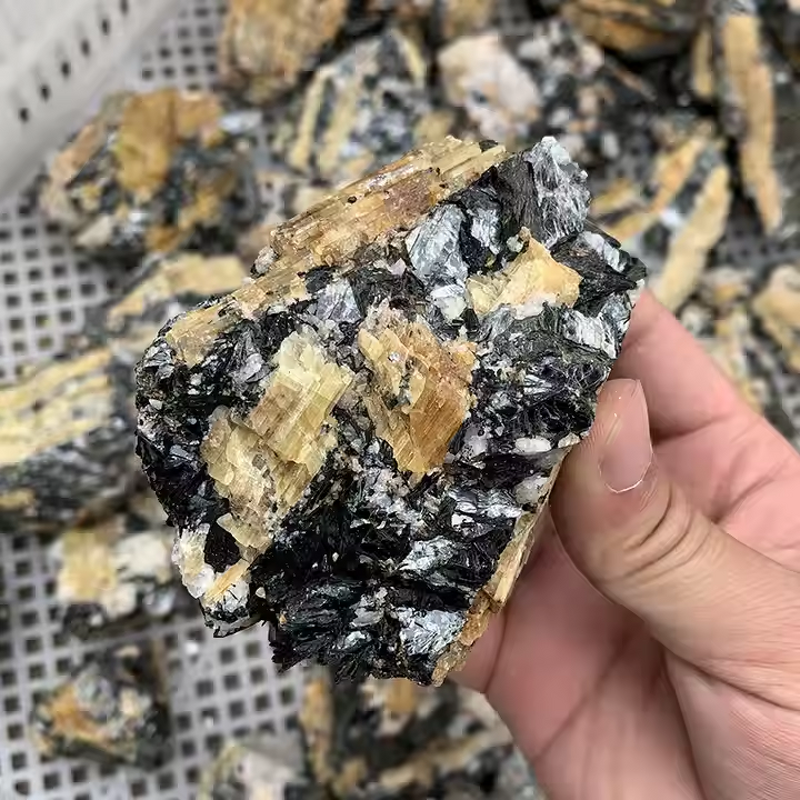 Biotite Tourmaline Crystal Specimen Manufacturer - Wholesale Uncommon Natural Yellow Mineral Black Mica Sheet for Healing