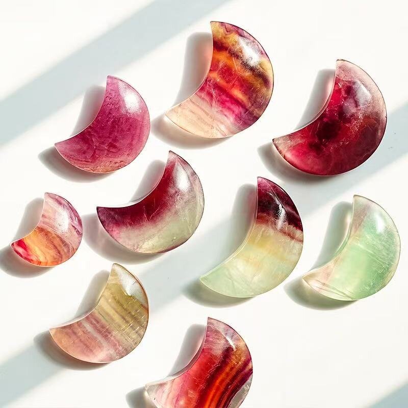 Fluorite Moon Ornament Manufacturer - Natural Colorful Handheld Home Decoration Crystal Craft Original Stone