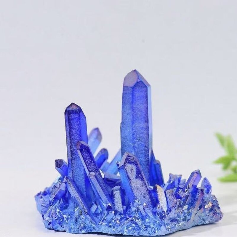 Blue Crystal Cluster Ornaments Manufacturer - Natural Iridescent Electroplated Raw Stone Crafts Model for Decorative
