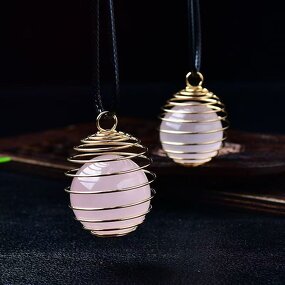 Rose Quartz Ball Pendant Necklace Manufacturer - Women's Natural Clear Quartz Rough Stone with Polished DIY