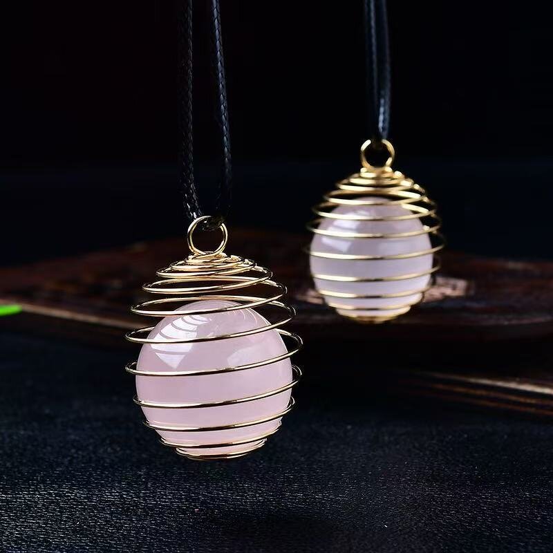Rose Quartz Ball Pendant Necklace Manufacturer - Women's Natural Clear Quartz Rough Stone with Polished DIY