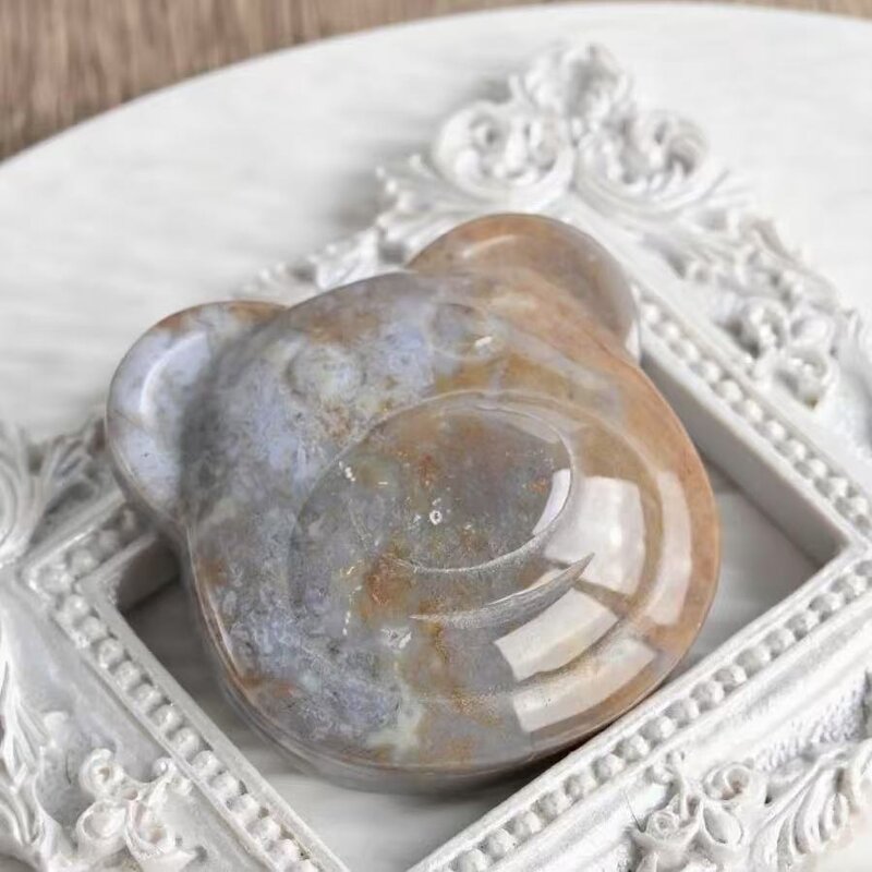 Ocean Jasper Bear Figurines Manufacturer - Natural Polished Raw Crystal Stones Animal-Themed Home Desktop Decor Hand Carved