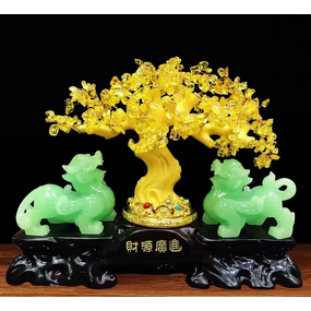 Crystal Tree with Pixiu Manufacturer - Wholesale Large Polished Feng Shui Decoration with Lucky Fortune Flower Mascot