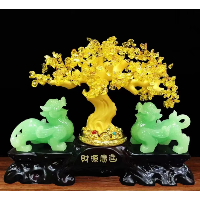 Crystal Tree with Pixiu Manufacturer - Wholesale Large Polished Feng Shui Decoration with Lucky Fortune Flower Mascot