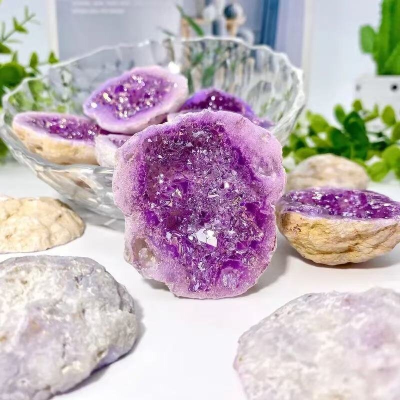 Purple Geode Crystal Ore Manufacturer - Natural Raw Stone Electroplated for Decoration