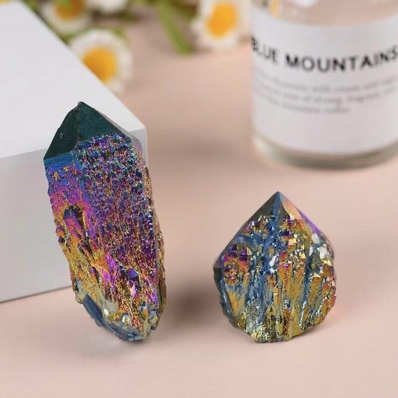 Electroplated White Crystal Clusters Manufacturer - Rainbow-Painted Raw Stone Mineral Specimens Elegant Decorative Model