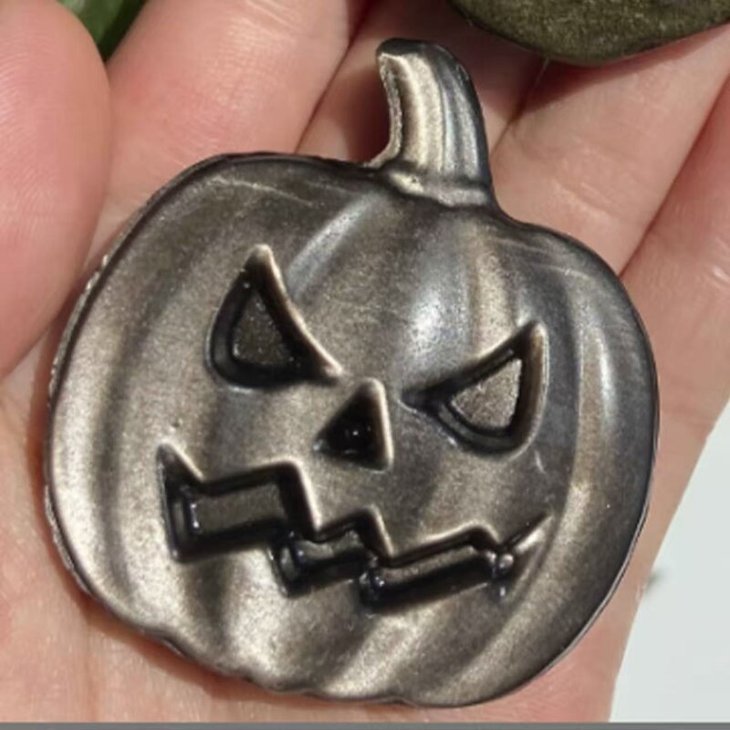 Silver Obsidian Pumpkin Ghost Head Carving Manufacturer - Natural Halloween Home Desktop Decoration
