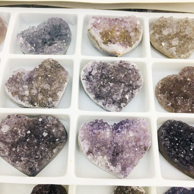 Amethyst Cluster Heart Specimens Box Manufacturer - Natural Folk Crafts Healing Stone for Home Decoration