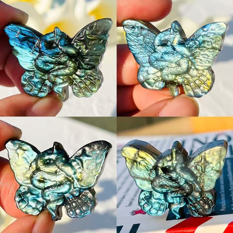 Labradorite Carving Ornament Manufacturer - Natural of Snake and Butterfly Decorative Piece