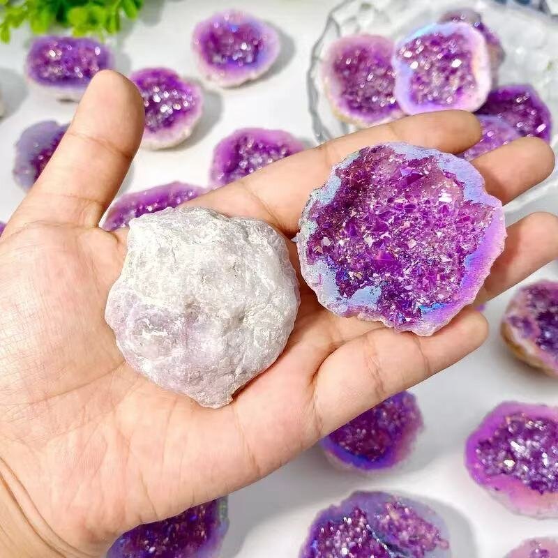 Purple Geode Crystal Ore Manufacturer - Natural Raw Stone Electroplated for Decoration