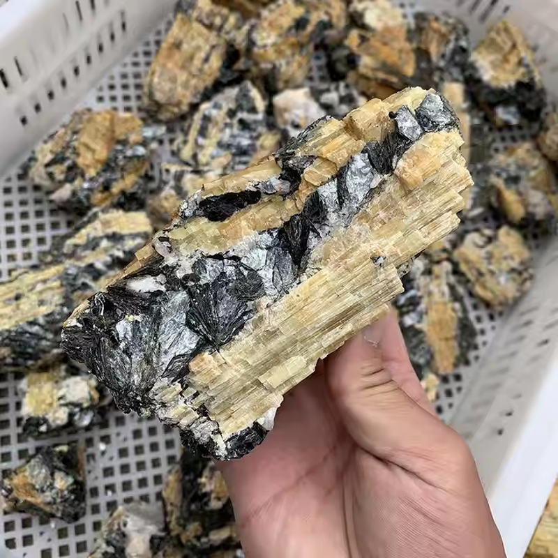 Biotite Tourmaline Crystal Specimen Manufacturer - Wholesale Uncommon Natural Yellow Mineral Black Mica Sheet for Healing