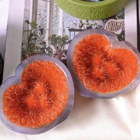 Heart-Shaped Agate Bowls Manufacturer - Natural with Orange Fuzzy Needle Balls Artificial Crystal Craft for Desktop