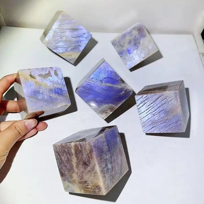 Crystal Block Cubes Manufacturer - Wholesale Good Flashy Natural Bulk Blue Moonstone