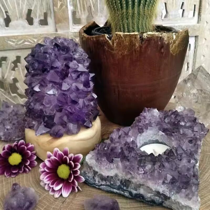 Crystal Cluster Lamp Manufacturer - Natural Clear Quartz Point Amethyst Flower Gemstone Healing Decoration