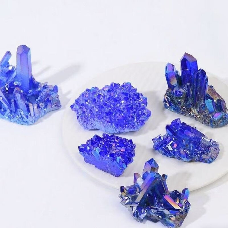 Blue Crystal Cluster Ornaments Manufacturer - Natural Iridescent Electroplated Raw Stone Crafts Model for Decorative