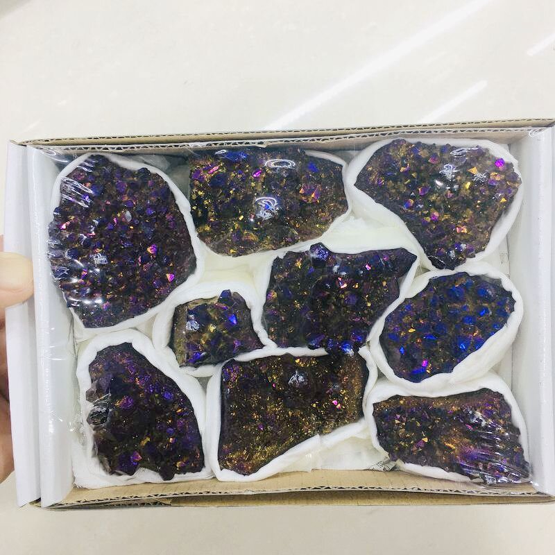 Electroplated Amethyst Crystal Clusters Box Manufacturer - Natural Colorful Aura Healing Stone for Decoration Gift