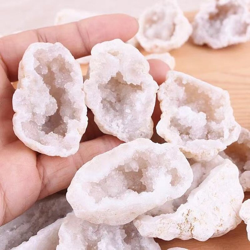 White Moroccan Hollow Agate Geode Manufacturer - Natural Raw Stone Cut Mineral Specimen Ornament
