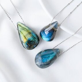 Labradorite Water Drop Pendant Manufacturer - Natural Crystal Painted Moonstone Raw Polished for Souvenir Model