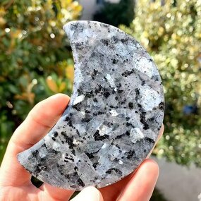 Black Amphibole Moon Ornament Manufacturer - Natural Crystal Polished From Raw for DIY Decorations
