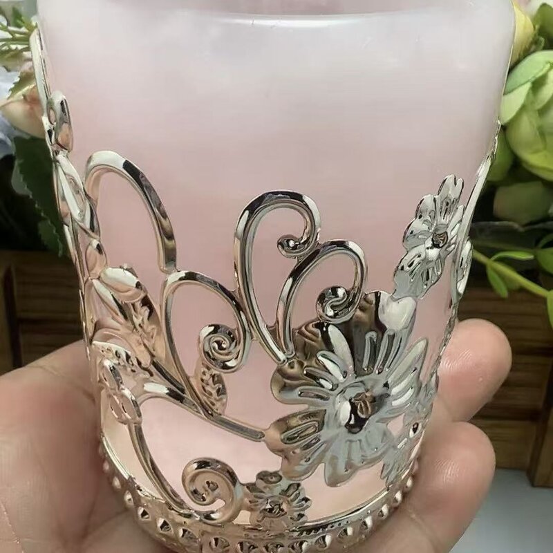 Pink Rose Quartz Cup Manufacturer - Natural Wrapped in Alloy for Drinking Craft Decoration