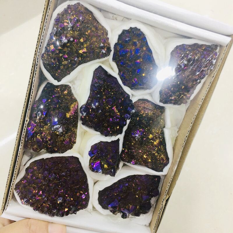 Electroplated Amethyst Crystal Clusters Box Manufacturer - Natural Colorful Aura Healing Stone for Decoration Gift