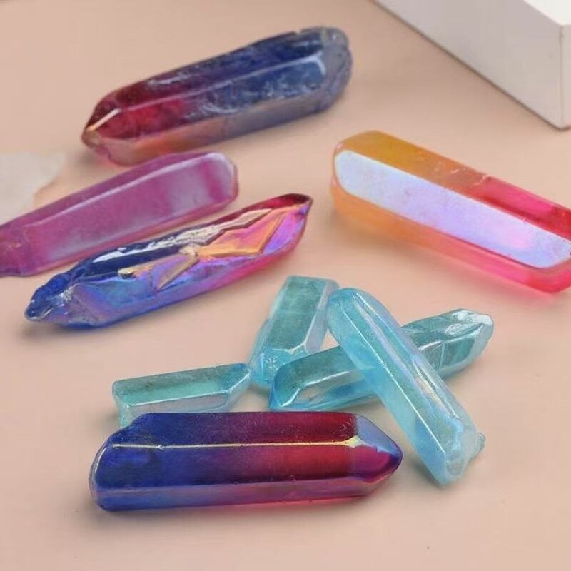 Single Crystal Wands Manufacturer - Natural Rainbow Hued Raw Stone Pendant Feng Shui Electroplated Craft Accessories
