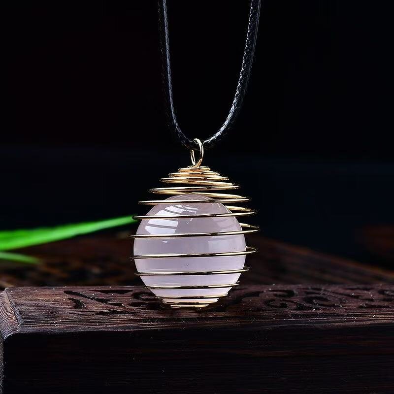 Rose Quartz Ball Pendant Necklace Manufacturer - Women's Natural Clear Quartz Rough Stone with Polished DIY