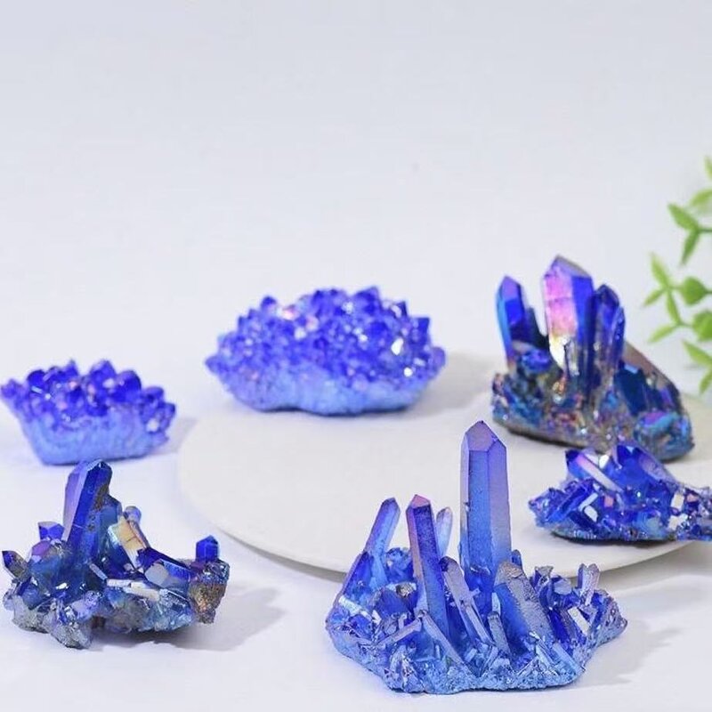 Blue Crystal Cluster Ornaments Manufacturer - Natural Iridescent Electroplated Raw Stone Crafts Model for Decorative