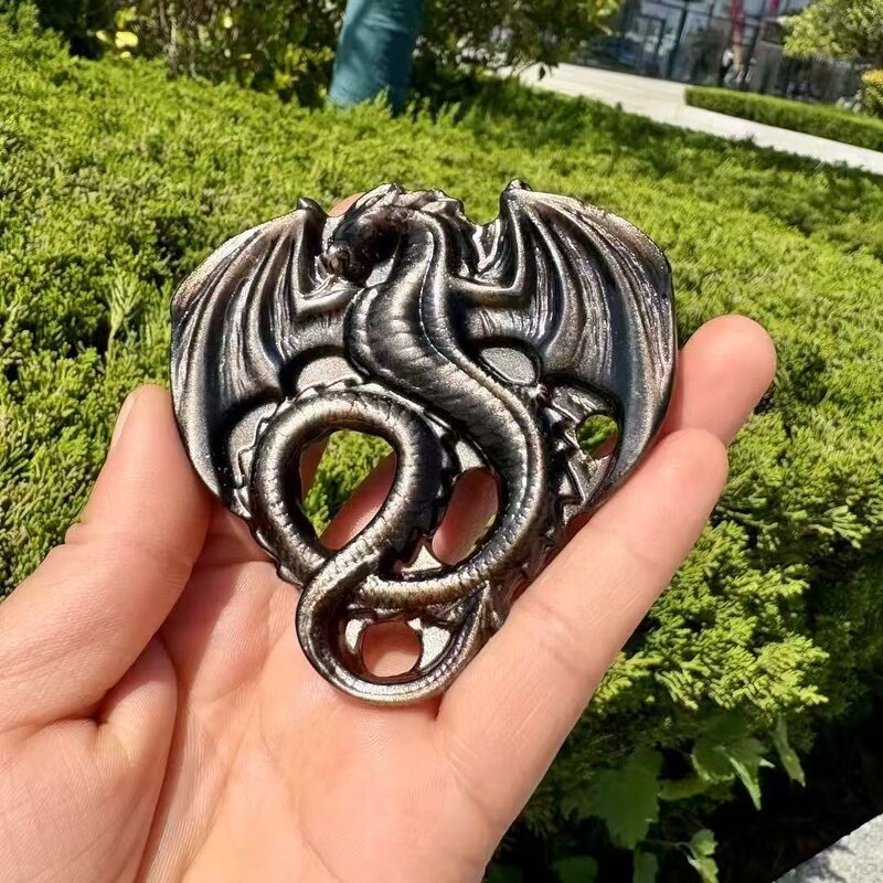 Silver Obsidian Carved Flying Dragon Ornaments Manufacturer - Natural Polished From Raw Stone
