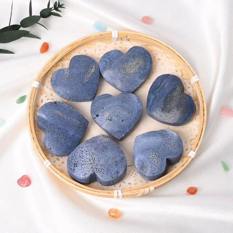Blue Coral Fossil Heart Carvings Manufacturer - Crystal Craft for Home Office Decor