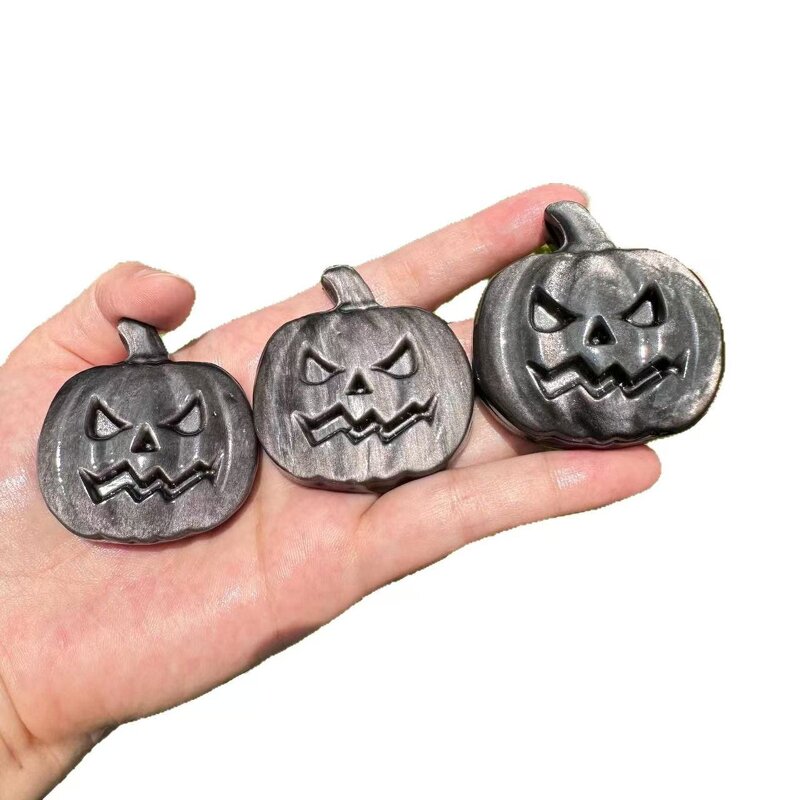 Silver Obsidian Pumpkin Ghost Head Carving Manufacturer - Natural Halloween Home Desktop Decoration