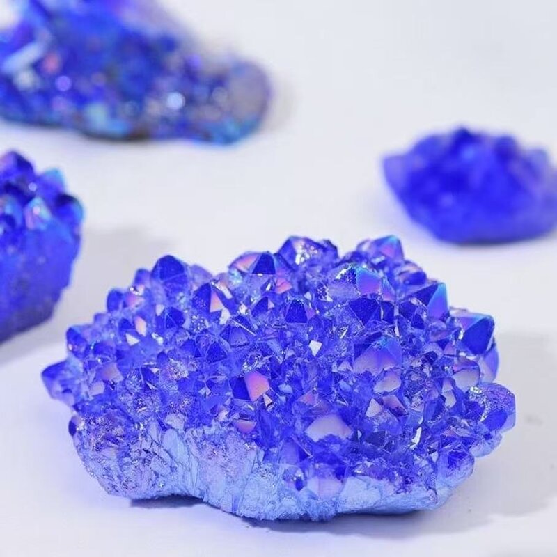 Blue Crystal Cluster Ornaments Manufacturer - Natural Iridescent Electroplated Raw Stone Crafts Model for Decorative