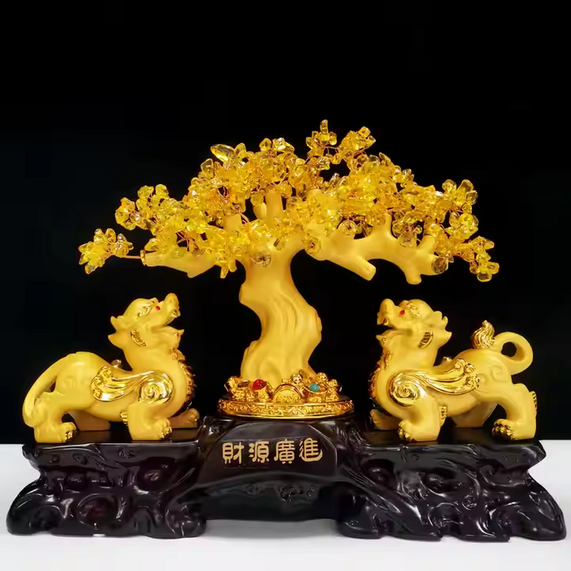 Crystal Tree with Pixiu Manufacturer - Wholesale Large Polished Feng Shui Decoration with Lucky Fortune Flower Mascot