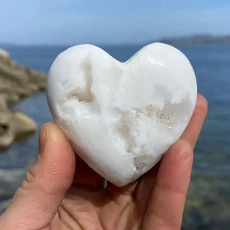 White Agate Heart Crystal Craft Manufacturer - Natural Ornament in Palm Stone