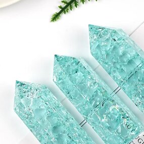 Green Crackle Hexagonal Prism Column Manufacturer - Polished Natural Crystal Raw Stone with Rainbow for Home Office Ornament